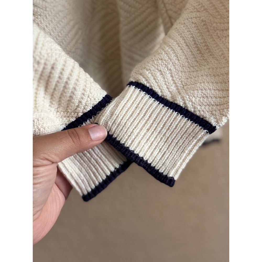 Vintage Cape Isle Knitters Men Cream Navy Nautical Chevron Knit Sweater XL - Picture 5 of 5